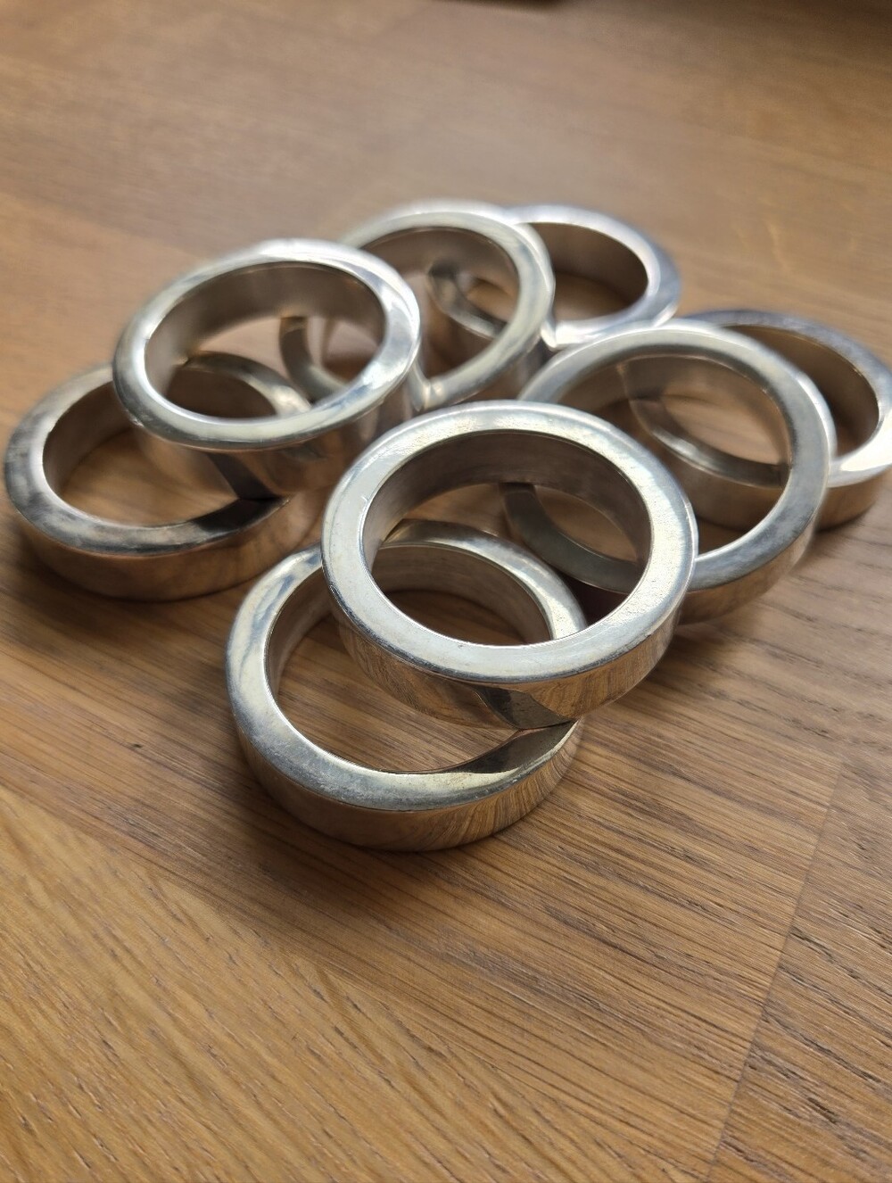 Vintage MCM Heavy Silver Plated Thick Band Napkin Rings Set Lot of 7